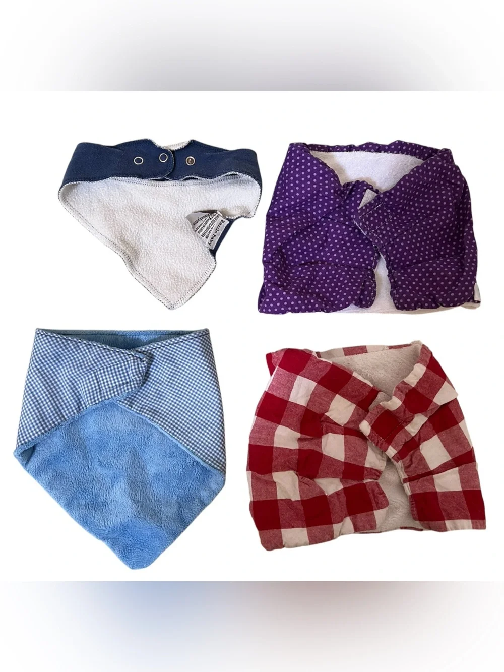 4 baby Bandana Bib Set - Blue, Navy, Red Plaid, Purple - 2 Scabib, 1 Bazzle Baby